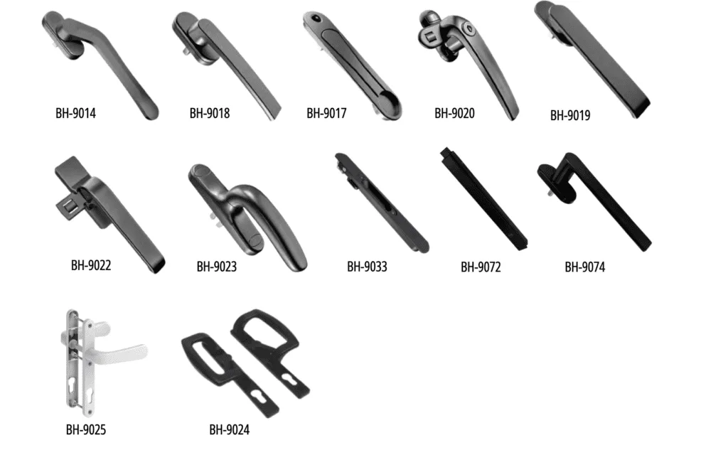 BAARI aluminium window and door handles, models BH-9014 to BH-9025