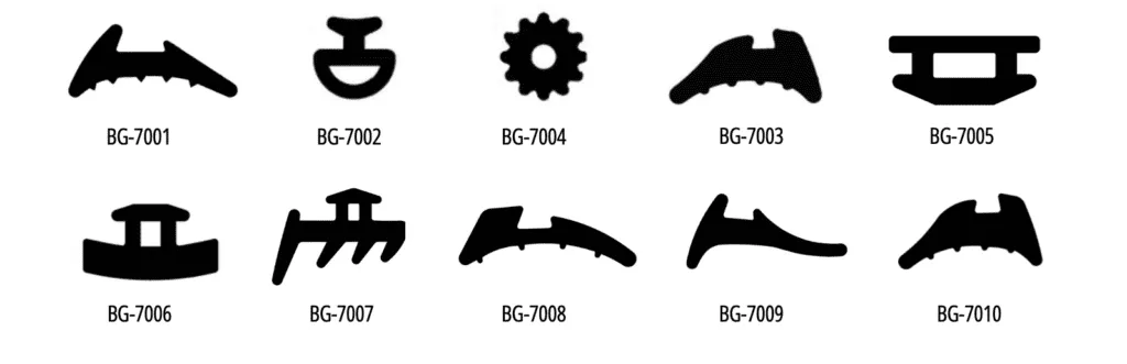 BAARI gasket profiles for aluminium windows and doors, models BG-7001 to BG-7010